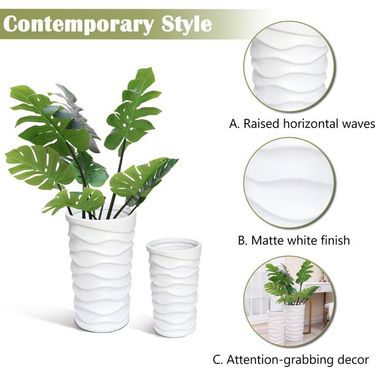 LuxenHome Set of 2 White Waves Tall Round MgO Planters