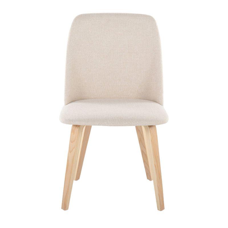 Cream Upholstered Faux Leather Side Chair with Natural Wood Legs