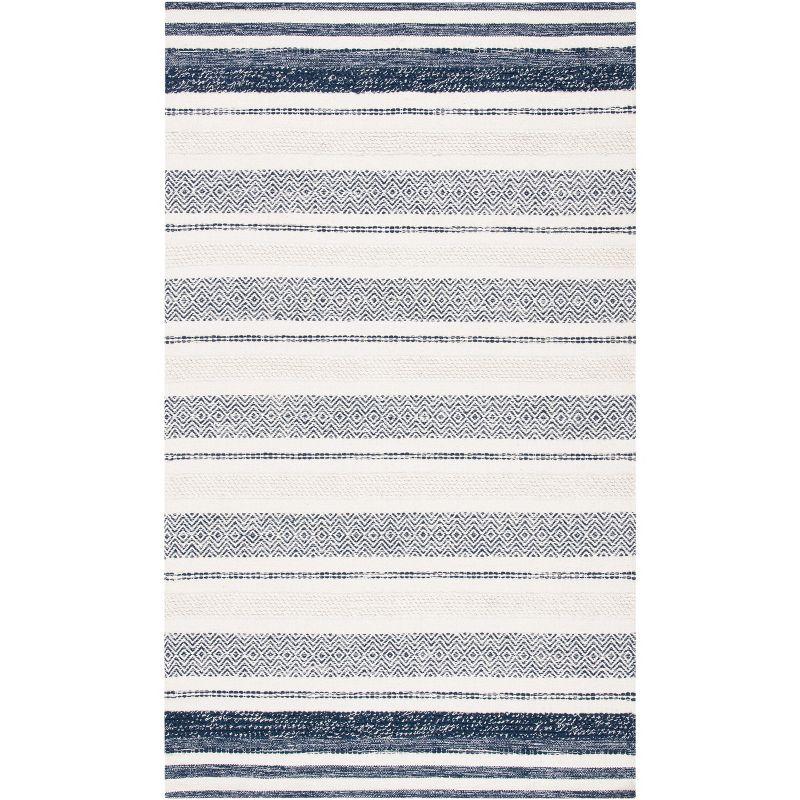 Striped Kilim STK502 Hand Woven Area Rug - Ivory/Navy - 4'x6' - Safavieh.