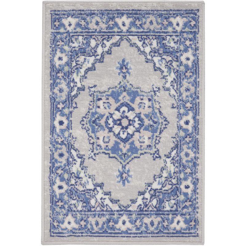 Bohemian Grey Blue Floral Low-Profile Area Rug 24" x 3.5"