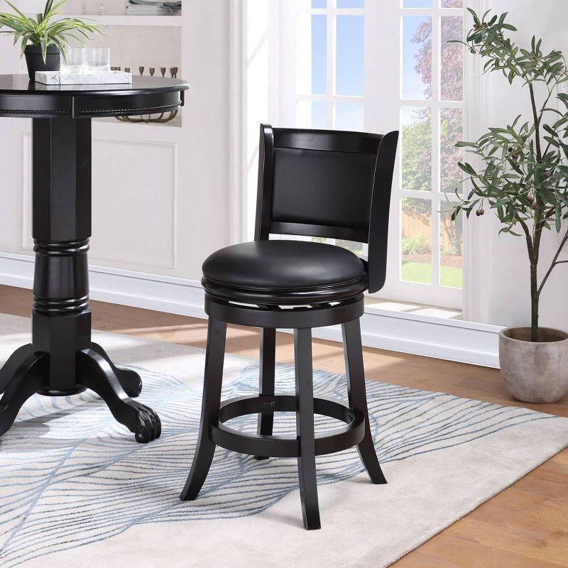 Elegant Augusta 24" Black Leather Swivel Counter Stool