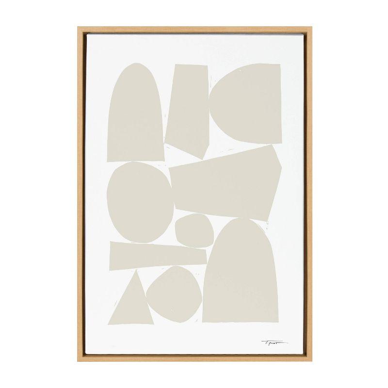 Neutral Abstract Geometric Canvas Print with Natural Frame