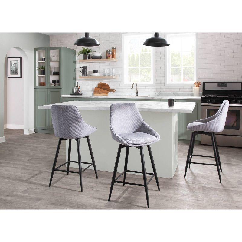 Set of 2 Diana Counter Height Barstools Gray: Velvet Upholstery, Swivel, Armless - LumiSource