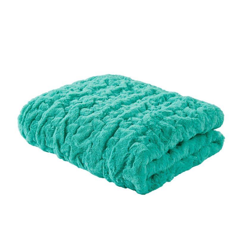 Madison Park Aqua Ruched Fur Throw 50x60"