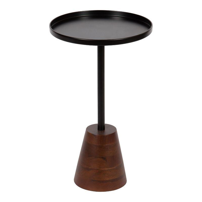 Kate and Laurel Tira Round Metal Side Table, 14x14x24, Black and Walnut Brown