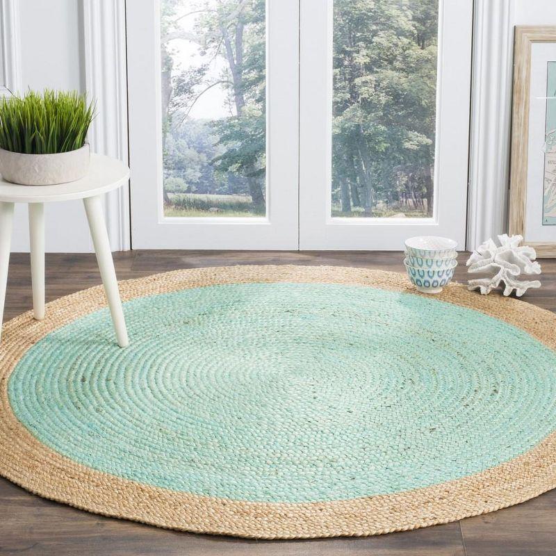Natural Fiber NF801 Hand Woven Indoor Area Rug - Aqua/Natural - 4' Round - Safavieh.