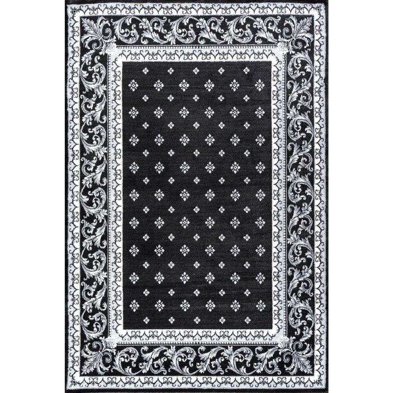 3'x 5' Acanthus French Border Area Rug, Black/Gray - JONATHAN Y