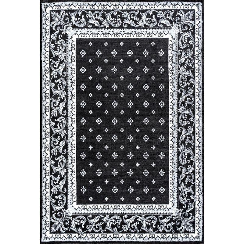 Elegance Acanthus French Border Synthetic Area Rug in Black/Gray