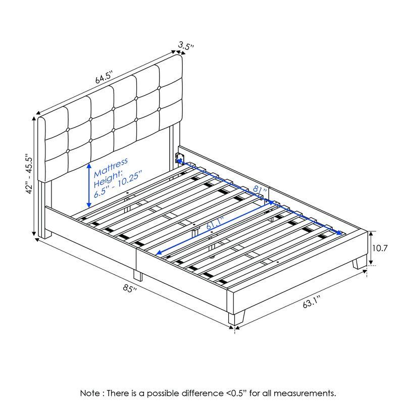 Furinno Full/Queen Size Upholstered Bed Frame Button Tufted Headboard Bedframe 12PC Slat Mattress Foundation,Gray