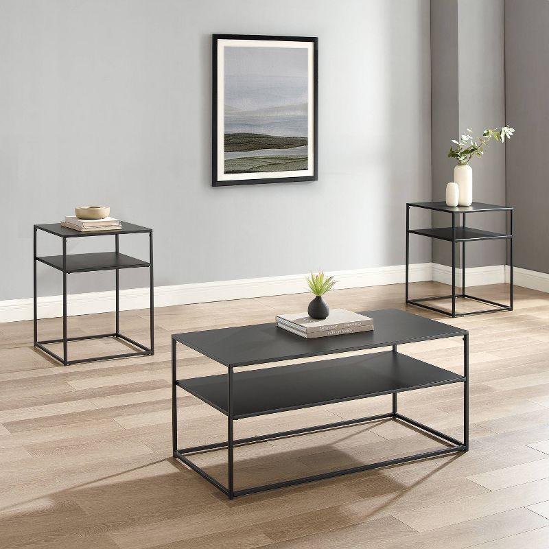 Braxton Matte Black Steel Slim Frame 3pc Table Set