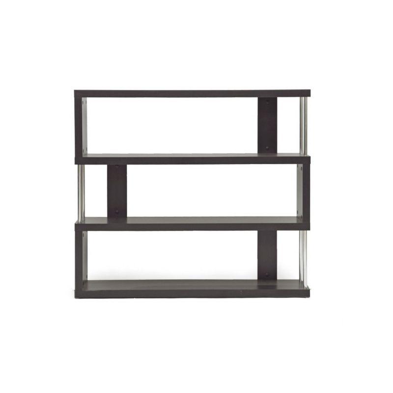 38.5" Barnes Three Shelf Modern Bookshelf Dark Brown - Baxton Studio: Chromed Steel Supports, Engineered Wood