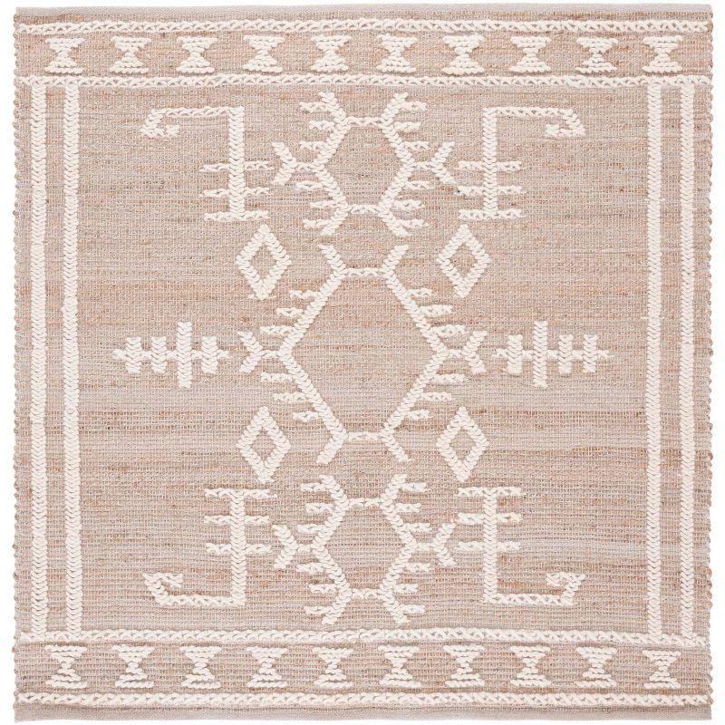 Ivory and Natural Flat Woven Wool Square Rug