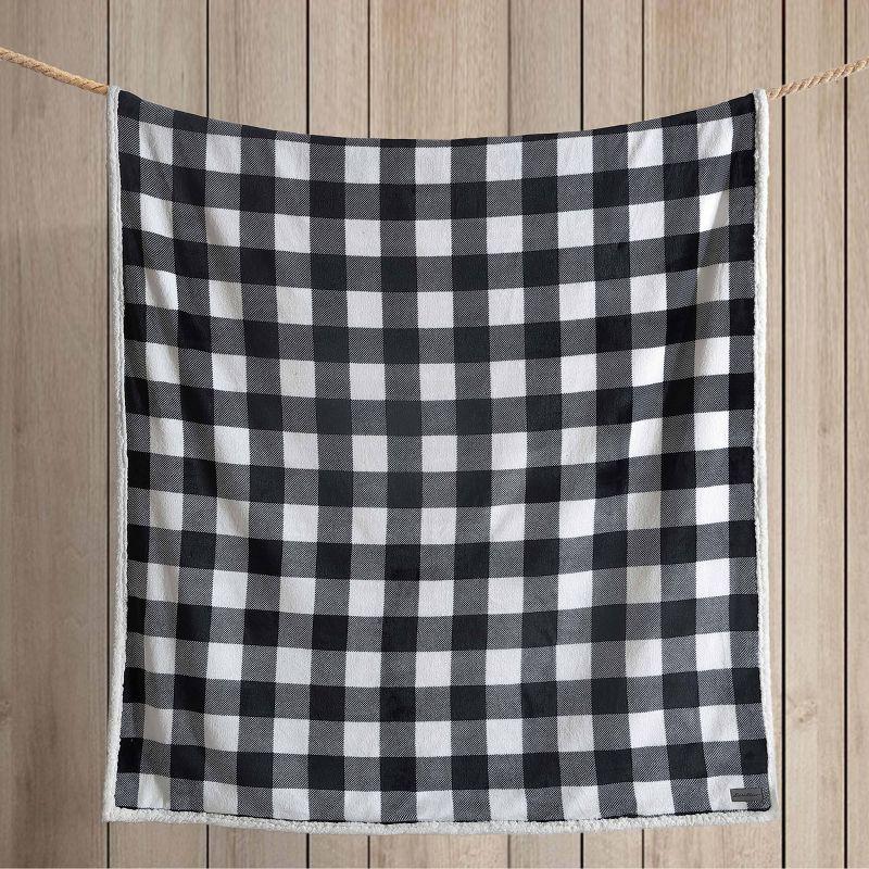 50"x60" Cabin Plaid Reversible Throw Blanket Black/White - Eddie Bauer: Soft, Lightweight, Ideal for Travel