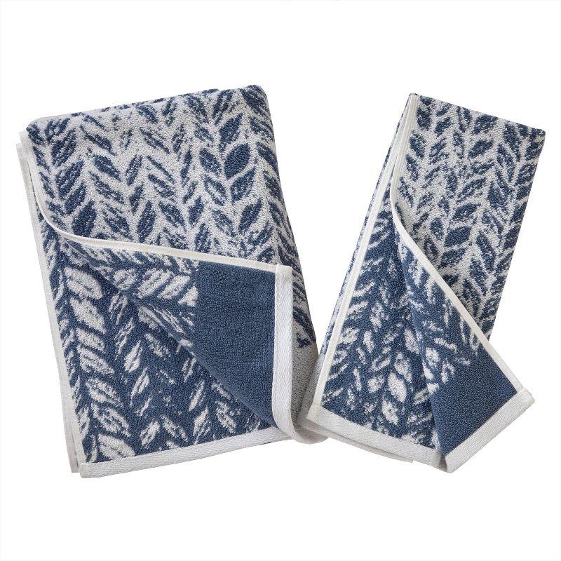 2pc Distressed Leaves Hand Towel Set Blue - SKL Home: Cotton Jacquard, Midweight, Machine Washable