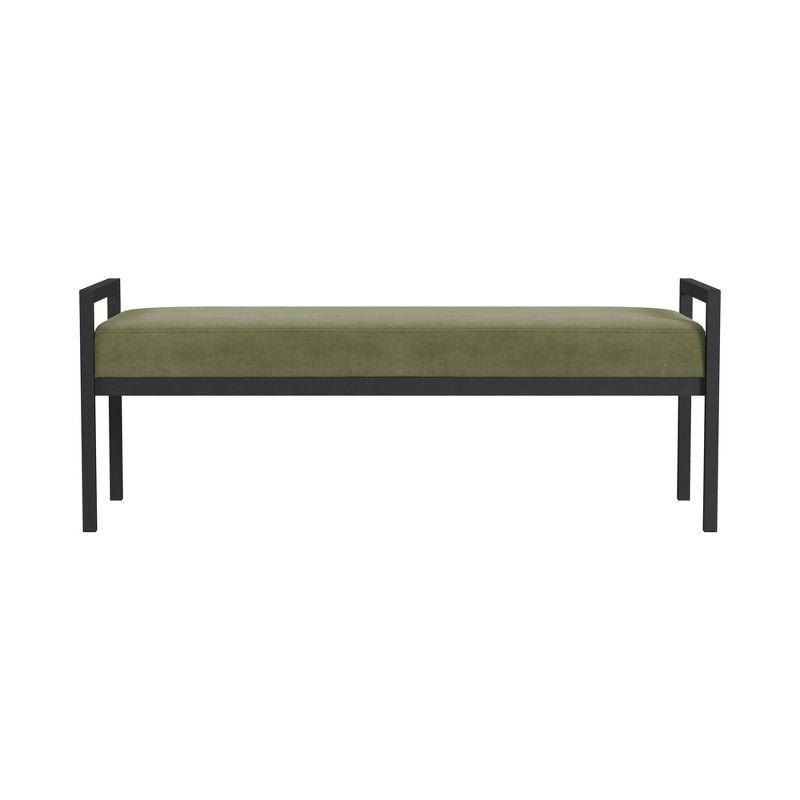 Modern Metal Bench Light Sage Green- HomePop: Velvet Upholstered, Entryway & End of Bed Seating