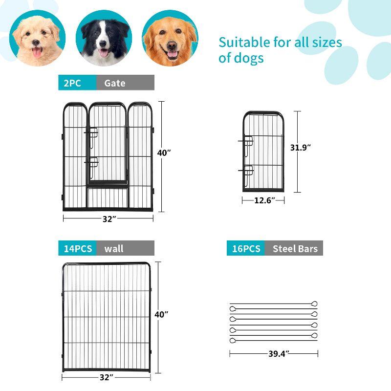 FDW Dog Playpen Pet Dog Fence 2-32 Panels  24/32/40"H Metal Dog Pen Outdoor Exercise Pen with Doors for Large/Medium /Small Dogs for RV,Camping,Yard