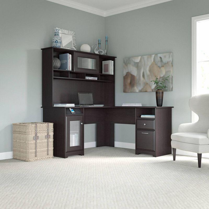 Cabot 60W L Shaped Computer Desk with Hutch Espresso Oak - Bush Furniture: Executive Workstation, Storage Hutch, File Drawer