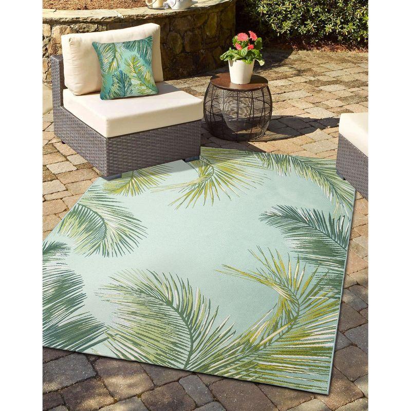 Tropical Serenity Aqua and Green Square Outdoor Pillow 18" x 18"