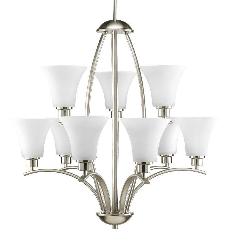 Joy Brushed Nickel Two-Tier 9-Light Chandelier with Etched Glass Shades