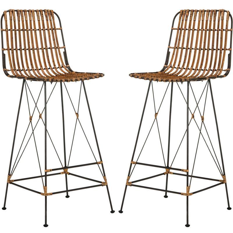 Minerva Wicker Bar Stool (Set of 2) - Natural/Black - Safavieh
