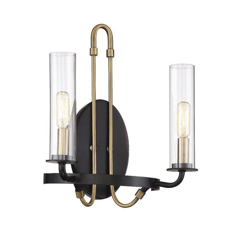 Kearney Vintage Black and Brass 2-Light Cylinder Wall Sconce