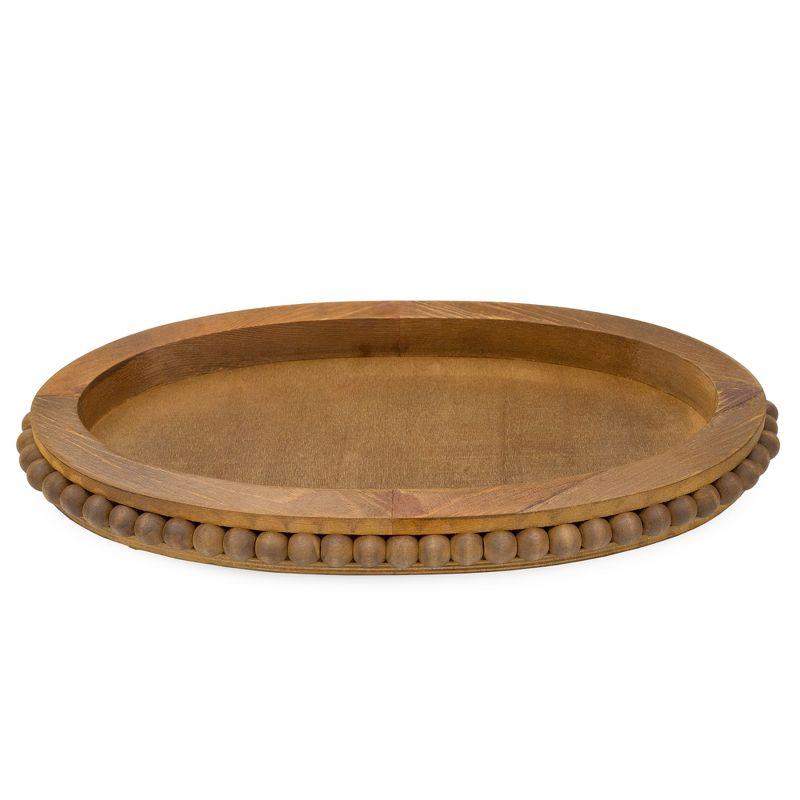 Stained Wood Oval Beaded Decorative Tray