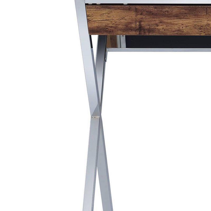 Acme Furniture 36" Callers Desks Weathered Oak and Chrome Finish: Metal Frame, Wood Surface, Open Storage Shelf