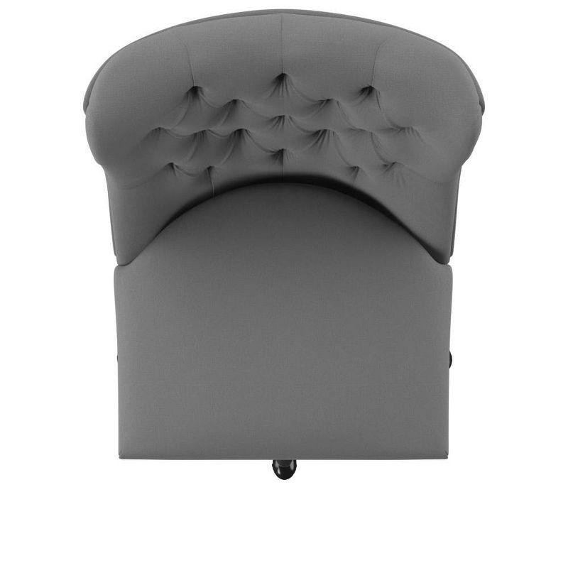 Della Traditional Tufted Wood Base Swivel Office Chair Gray - Linon