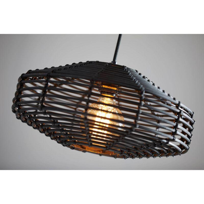 7" Kingston Pendant Ceiling Light Black - Adesso: Bohemian Rattan Design, Vintage Bulb Included