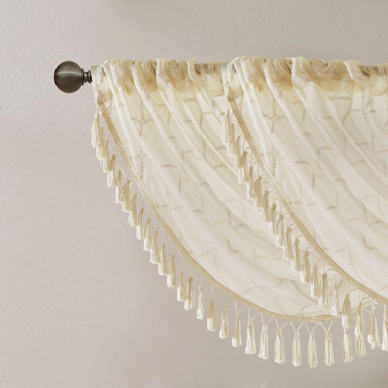 Madison Park Irina Diamond Sheer Embroidered Single Waterfall Valance
