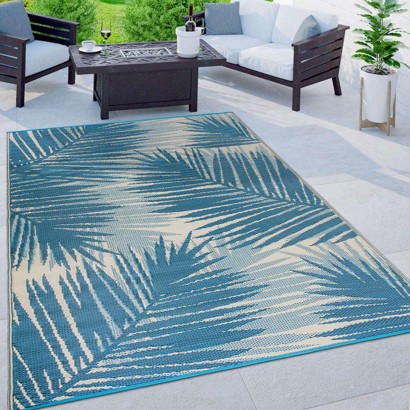 Blue Tropical Floral Reversible Synthetic Indoor/Outdoor Rug 3' x 5'