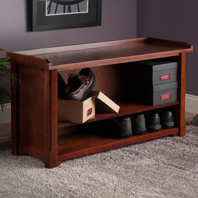 Benches Winsome Walnut: Upholstered Dining Bench, Entryway Shoe Storage with Adjustable Shelf