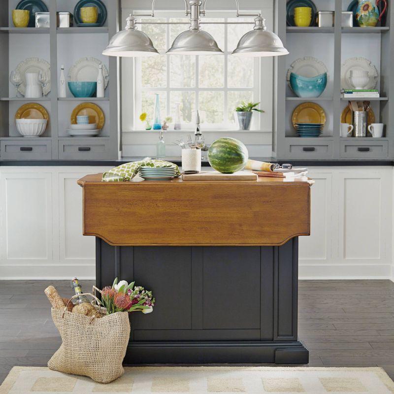 Black and Distressed Oak Kitchen Island with Drop Leaf