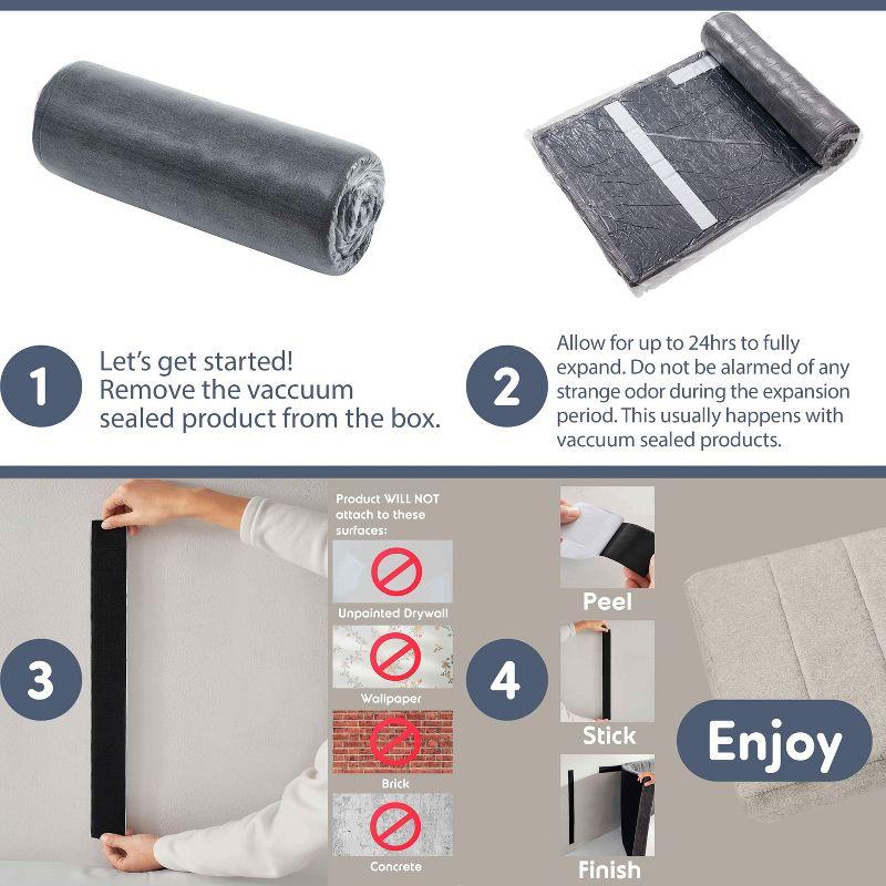 Upholstered Queen Headboard - Easy Assemble Wall Mounted Headboard with 3D Soundproof Wall Panels for Queen Size Bed - Gray