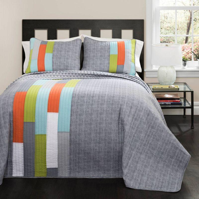 Shelly Twin Gray Cotton Reversible Quilt Set