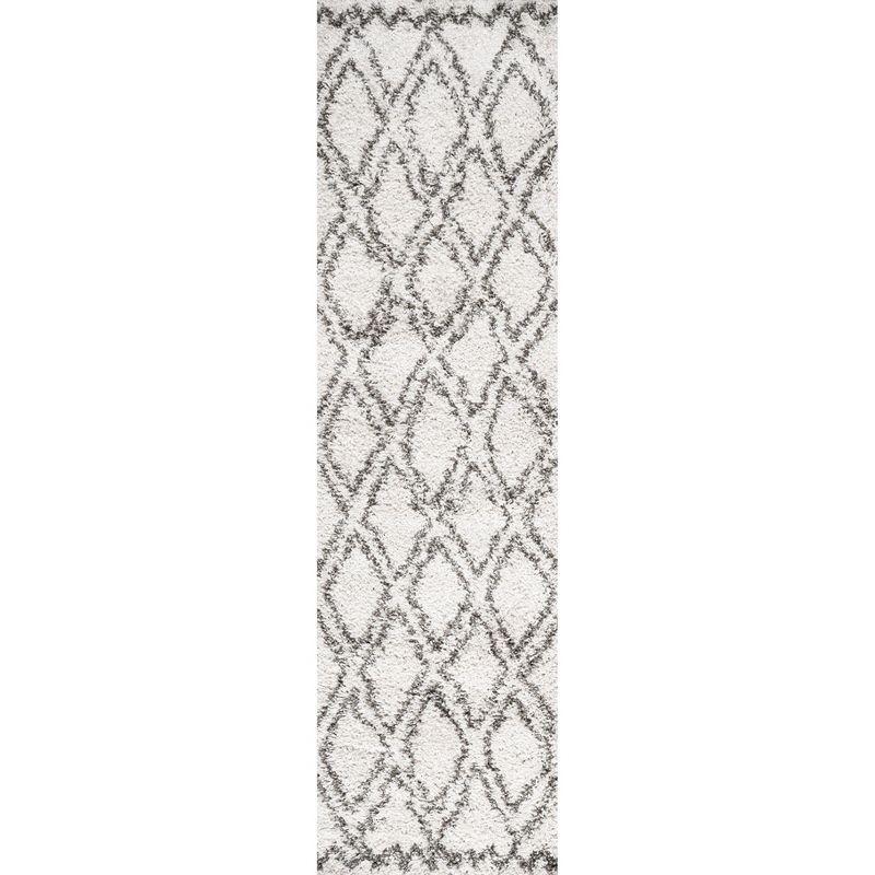 2'x8' Soller Diamond Trellis Shag Runner Rug, Beige - JONATHAN Y