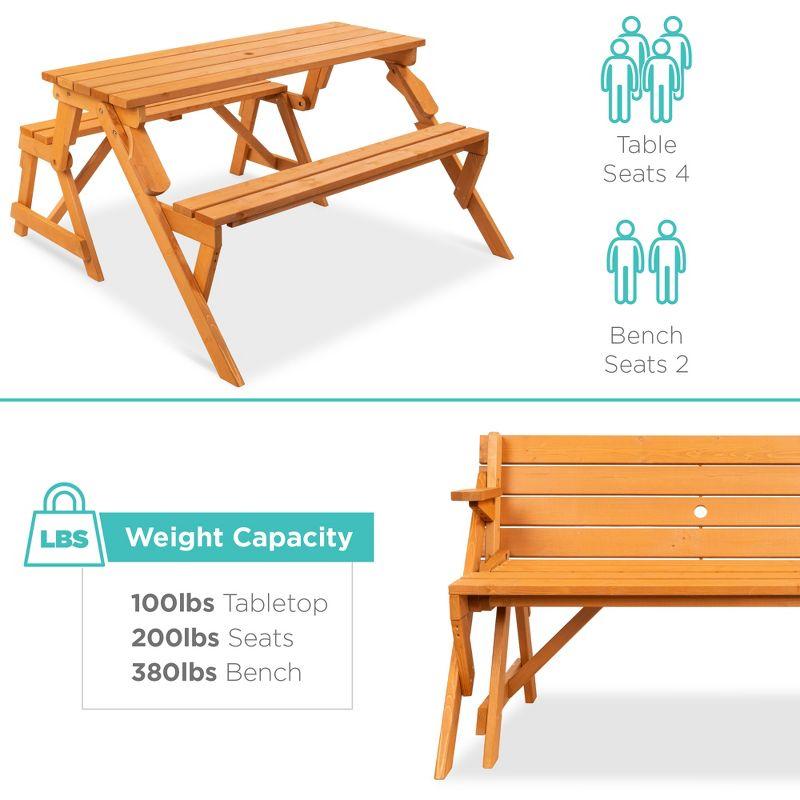 Best Choice Products 2-in-1 Outdoor Interchangeable Wooden Picnic Table/Garden Bench for w/ Umbrella Hole - Natural