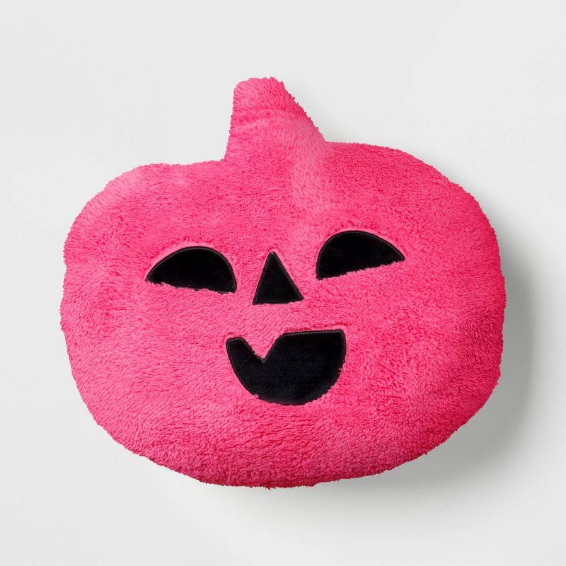 Pumpkin Shaped Faux Shearling Halloween Throw Pillow Pink - Hyde and EEK! Boutique™: Indoor Oval Cushion, Recycled Polyester Fill