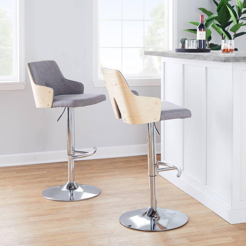 Set of 2 Stella Adjustable Barstools Chrome/Natural/Light Gray - LumiSource