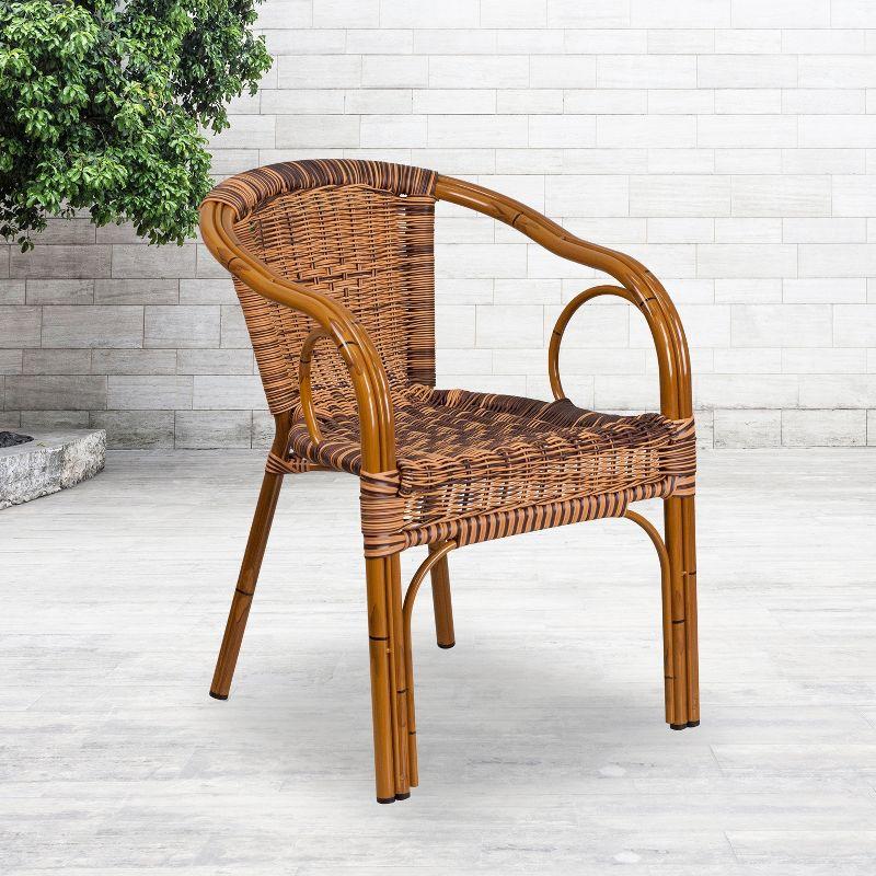 Burning Brown Wicker Dining Chair with Red Aluminum Frame