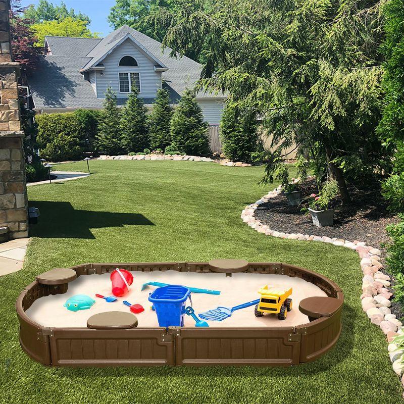 Modern Brown Oval Plastic Sandbox Kit with Cover