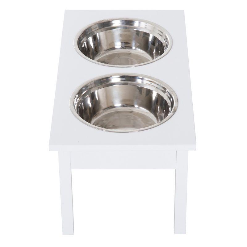 PawHut 23" Modern Decorative Dog Bone Wooden Heavy Duty Pet Food Bowl Elevated Feeding Station