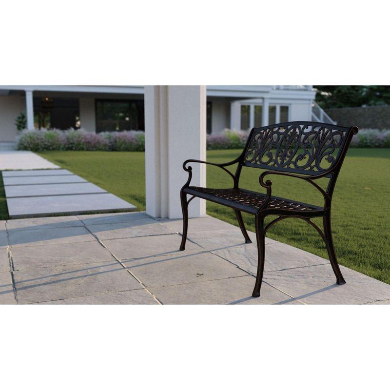 Balkene Home Decatur Outdoor Cast Aluminum Patio Bench Heavy Duty Rust Free Aluminum Construction - Antique Bronze Finish