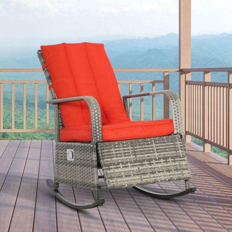 Luxury Mixed Brown and Red PE Rattan Outdoor Rocking Recliner Chair