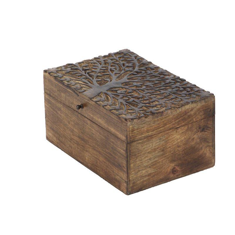 Olivia & May Set of 3 Rustic Carved Mango Wood Boxes : Handmade Keepsake Storage