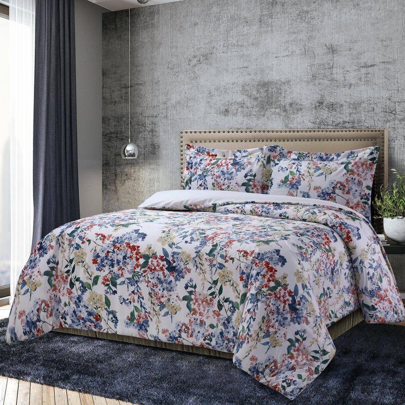 Floris Multicolor Queen Velvet Floral Duvet Cover Set