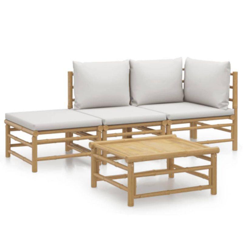 vidaXL 4 Piece Patio Lounge Set with Light Gray Cushions Bamboo