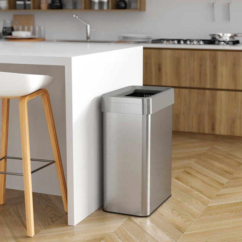 iTouchless Open Top Trash Can with Dual AbsorbX Odor Filters 18 Gallon Silver Stainless Steel