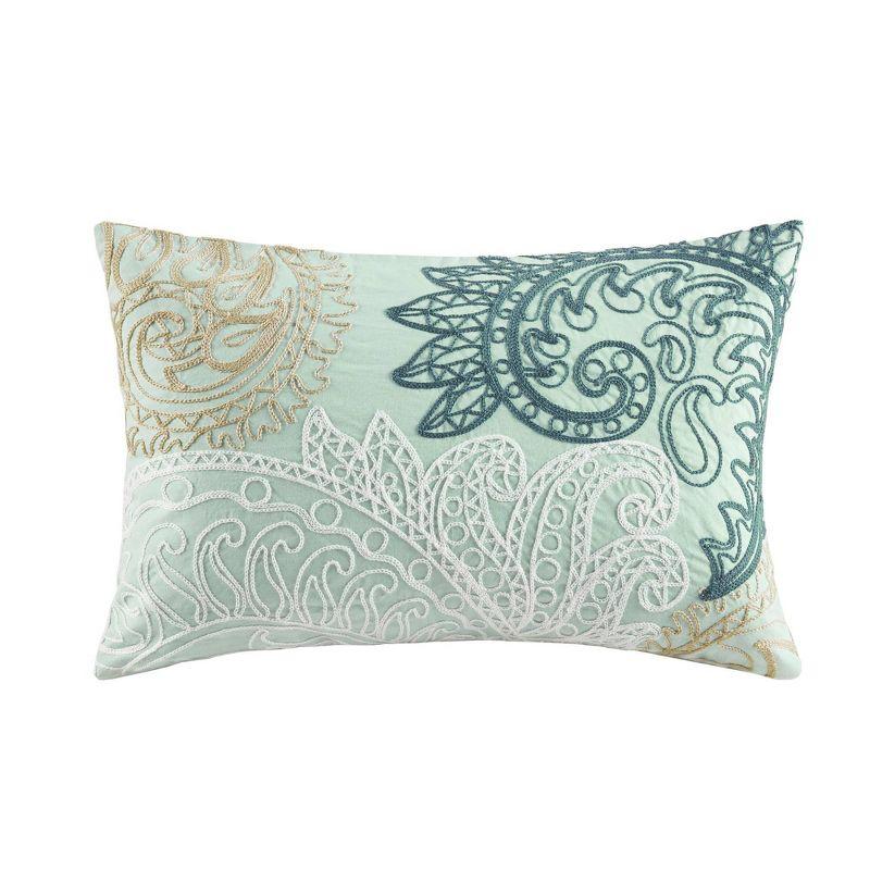Elegant Embroidered Cotton Lumbar Pillow with Chain Stitch - 16.73"x10.04"