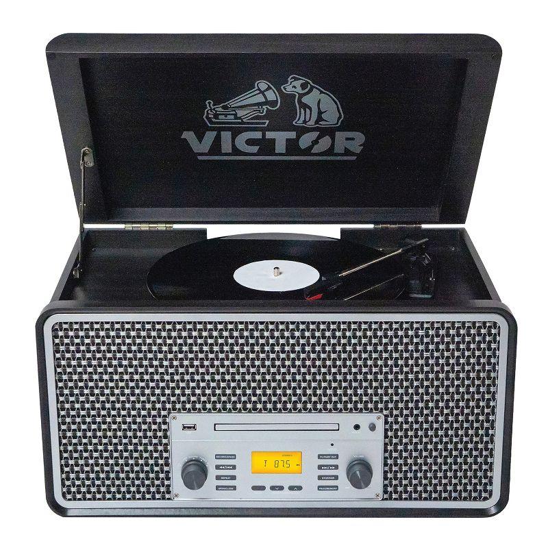 Victor 8-in-1 Wood Music Center with Bluetooth Vinyl Record Player